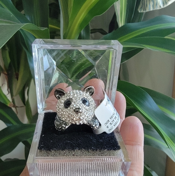 Off Park Collection Jewelry - OFF PARK COLLECTION Silver Tone Black & White Crystal Panda Ring Size 9.